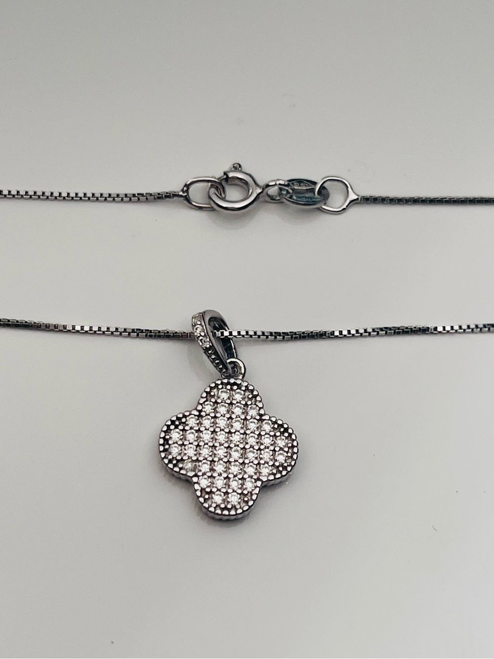 Sterling Silver Pavé Clover Pendant Necklace - White